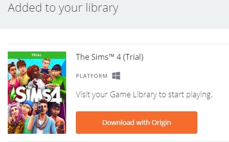 The Sims 4 в браузъра и кликнете "Изтегляне с Origin"
