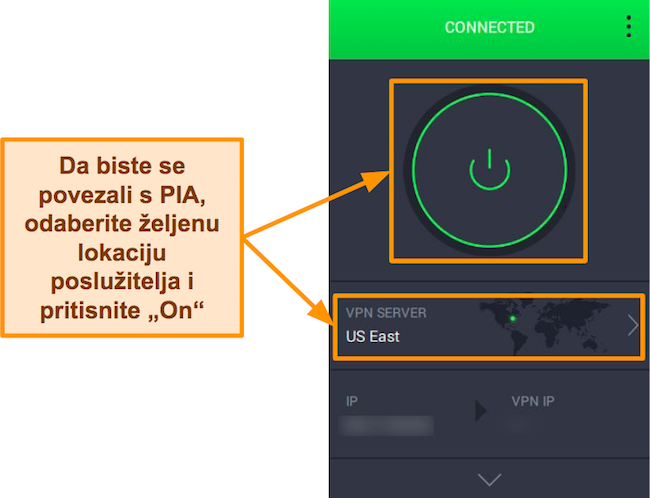 Snimka zaslona korisničkog sučelja aplikacije PIA.