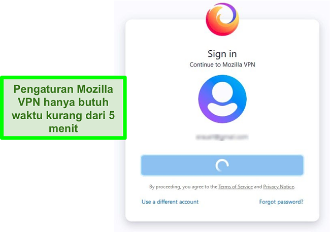 Tangkapan layar layar masuk Mozilla VPN