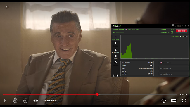 Screenshot of IPVanish Collaborating with Irishman on Netflix