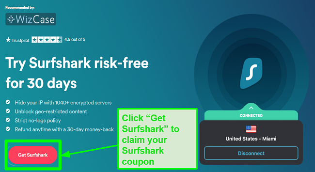 Screenshot of Surfshark's secret deals page showing how to claim your Surfshark coupon