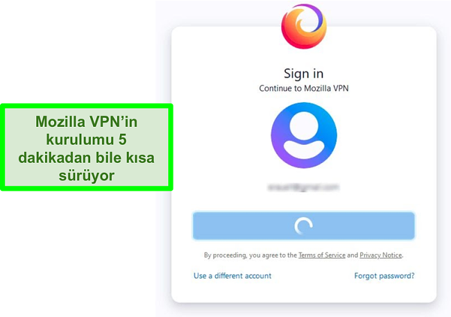 Mozilla VPN'in oturum açma ekranının ekran görüntüsü