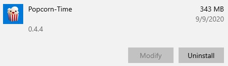 how to uninstall popcorn time