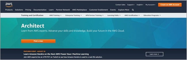 Screenshot of an Amazon Web Services Architect course