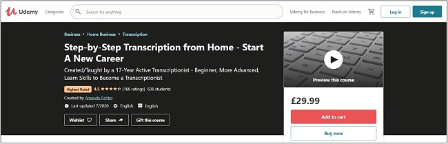 Screenshot of a transcription course on Udemy