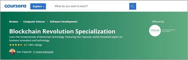 Screenshot of a Blockchain course on Coursera