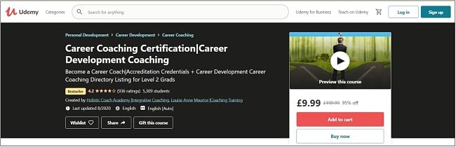 Screenshot of a Career Coaching Certification course on Udemy