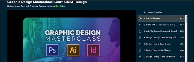 Screenshot of a Graphic Design Masterclass on Skillshare