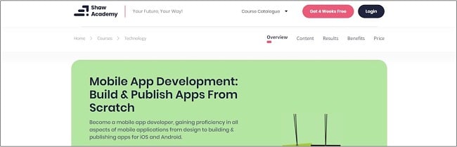 Screenshot of a Mobile App Development corse on Show Academy