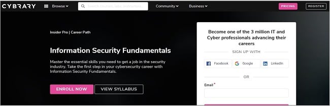Screenshot of a Cybersecurity course on Cybrary