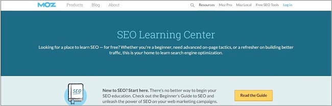 Screenshot of an SEO Learning Centre and courses on Moz