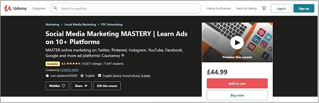 Screenshot of a Social Media Marketing course on Udemy