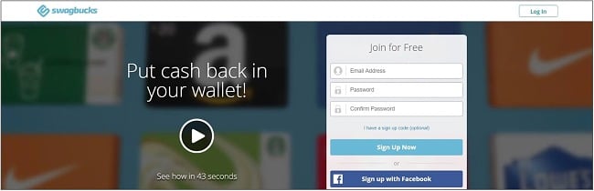 Screenshot of Swagbucks home page