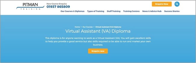 Screenshot of a Virtual Assistant Diploma on Pitman Training