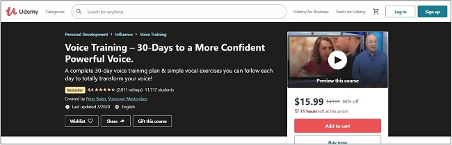 Screenshot of a Voice Training course on Udemy