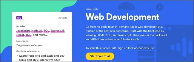 Screenshot of a Web Development course on Codecademy