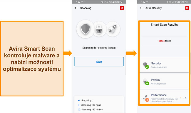 Screenshot z Avira Antivirus pro Android.