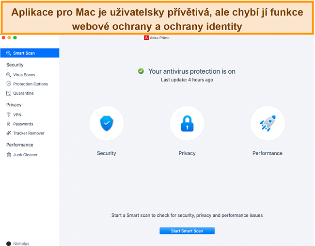Screenshot z Avira Antivirus na Macu.