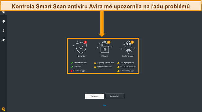 Screenshot ze stránky s výsledky Avira Antivirus Smart Scan.