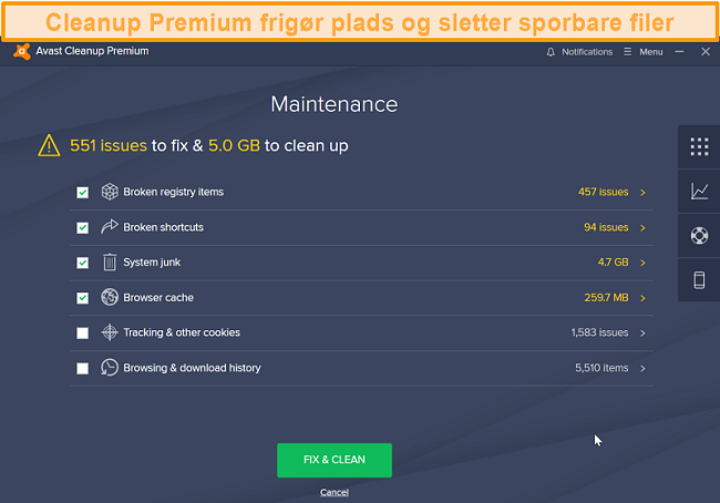 Skærmbillede af Avast Cleanup Premium, der forklarer, hvilke filer på enheden der skal fjernes.