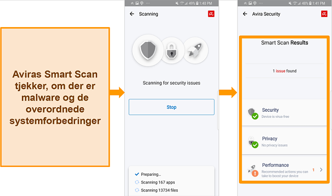 Skærmbillede af Avira Antivirus på Android.