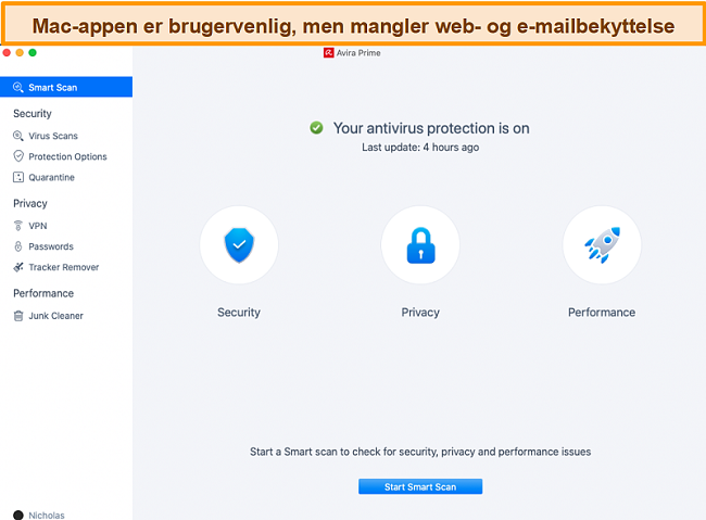 Skærmbillede af Avira Antivirus på Mac.