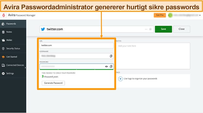 Skærmbillede af Avira Password Manager