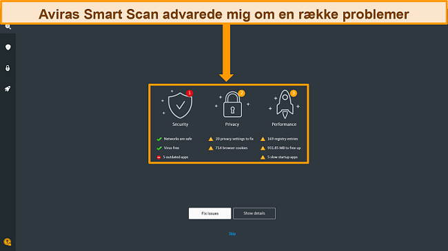 Skærmbillede af Avira Antivirus Smart Scan-resultatsiden.