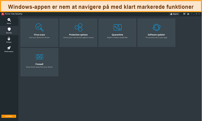 Skærmbillede af Avira Antivirus på Windows.