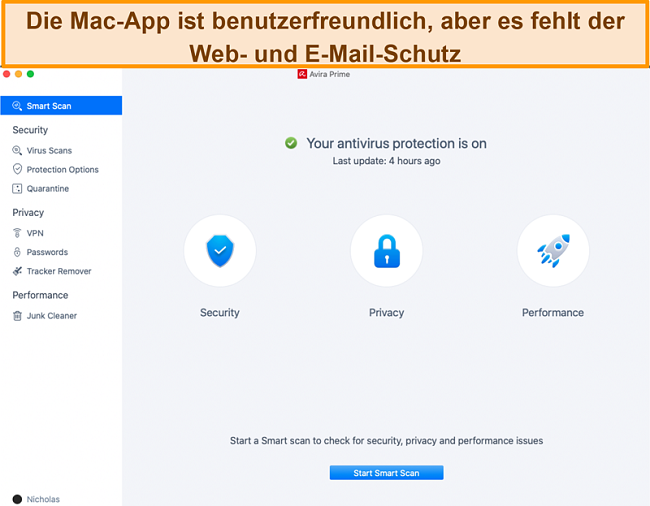 Screenshot von Avira Antivirus auf dem Mac.