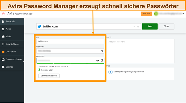 Screenshot von Avira Password Manager