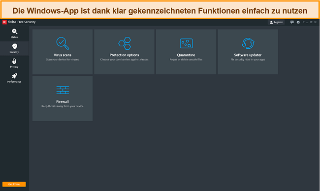 Screenshot von Avira Antivirus unter Windows.