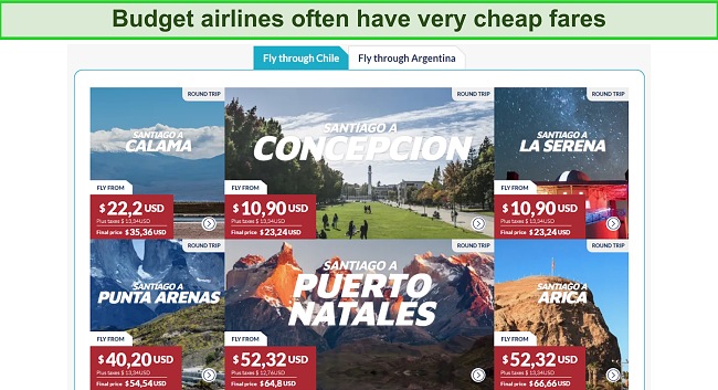 Screenshot of JetSmart's cheap fare promotions