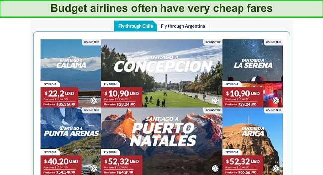 Screenshot of JetSmart's cheap fare promotions