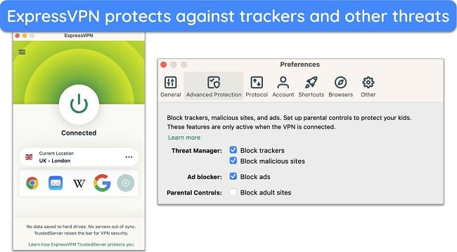 Screenshot of ExpressVPN's Advanced Protection feature