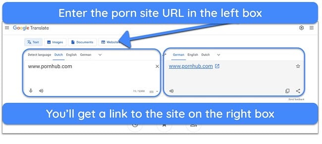Screenshot of using Google Translate to access a porn site