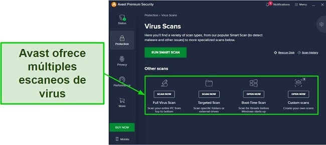 Revisión de Avast Antivirus: Escaneos de virus disponibles
