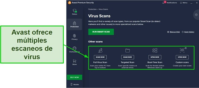 Revisión de Avast Antivirus: Escaneos de virus disponibles