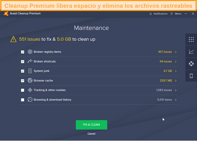 Captura de pantalla de Avast Cleanup Premium que explica qué archivos del dispositivo deben eliminarse.