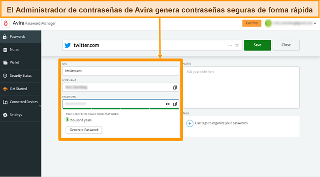 Captura de pantalla de Avira Password Manager