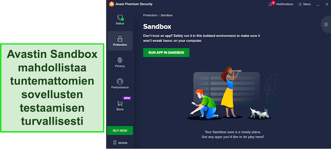 Kuvakaappaus Avastin Sandbox-ominaisuudesta