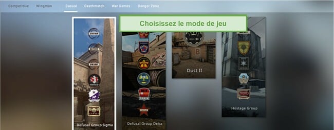 Capture d'écran des modes de jeu CSGO