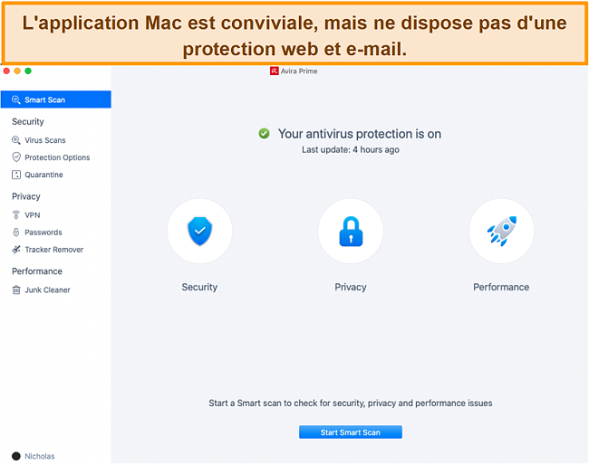 Capture d'écran d'Avira Antivirus sur Mac.