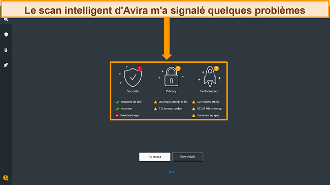 Capture d'écran de la page de résultats d'Avira Antivirus Smart Scan.