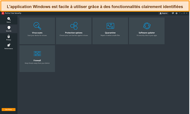 Capture d'écran d'Avira Antivirus sous Windows.