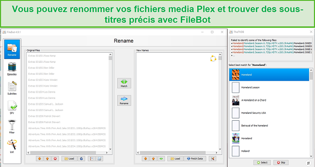 Capture d'écran de l'application FileBot pour Plex.