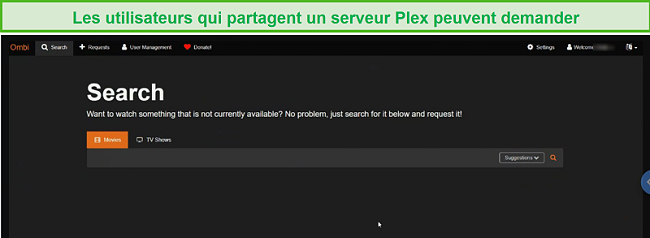Capture d'écran du plugin Ombi pour Plex.