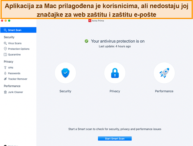 Snimka zaslona Avira Antivirus na Macu.