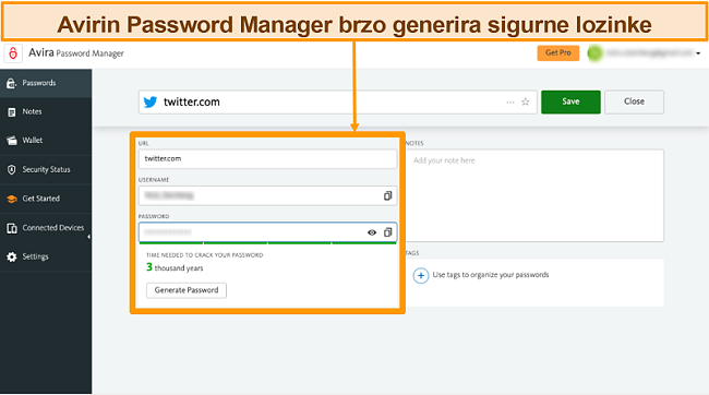 Snimka zaslona Avira Password Manager