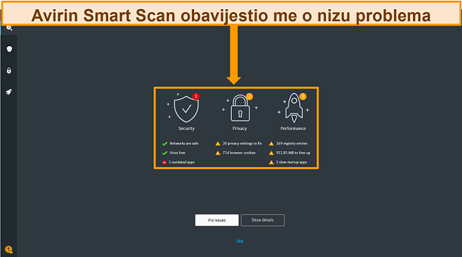 Snimka zaslona stranice rezultata Avira Antivirus Smart Scan.